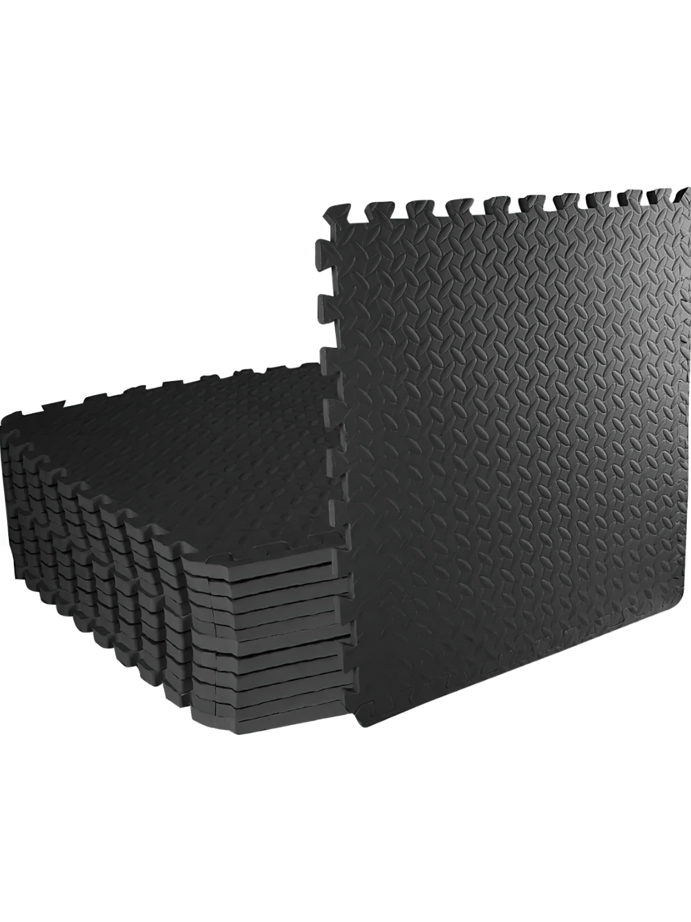 Interlocking black EVA foam gym mats, non-slip TPE, perfect for home exercise and yoga, expandable modular design, pack of 12.